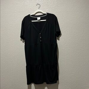 Knox Rose Women’s Tiered Babydoll Short Sleeve MIDI black dress Size XXL